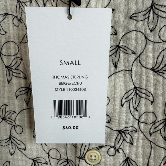 Thomas Sterling Men's Cotton Short Sleeve Button Up Shirt Size Small Beige - Picture 4 of 8